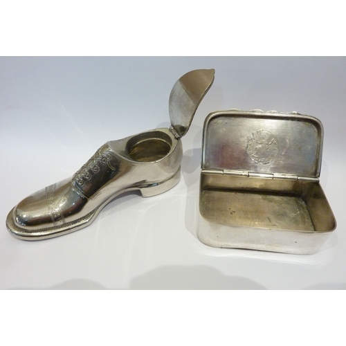 306 - A 19th century silver-plated snuff box with an old coin set into the lid together with a silver-plat... 