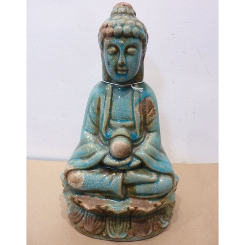 37 - A turquoise-blue earthenware figure of the Buddha, approx. 12'' high