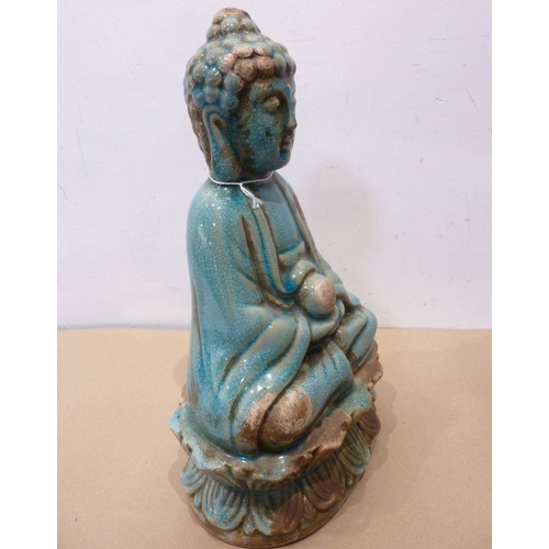 37 - A turquoise-blue earthenware figure of the Buddha, approx. 12'' high