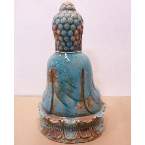 37 - A turquoise-blue earthenware figure of the Buddha, approx. 12'' high