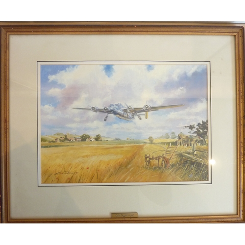 383 - Colin Doggett (b. 1947), a watercolour depicting a large American bomber  (B-24J Liberator) flying o... 