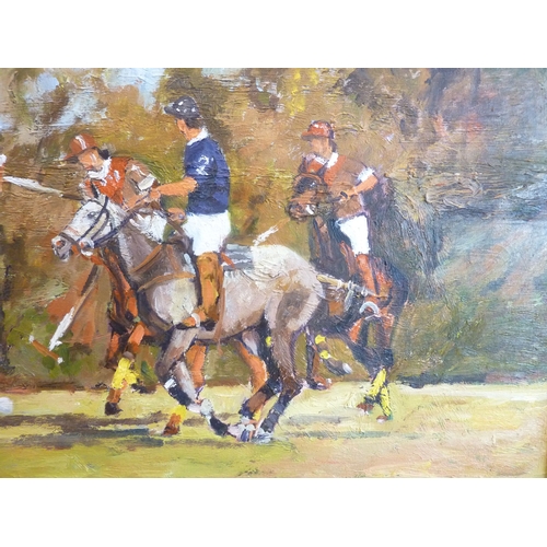 403 - Jorge Barboza ( Argentinian b.1970),  'Polo';  gilt-framed oil on canvas study of a polo match, sign... 