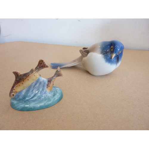 58 - A Bing & Grondahl (Copenhagen) bird figure together with a hand-painted small Worcester fish figure