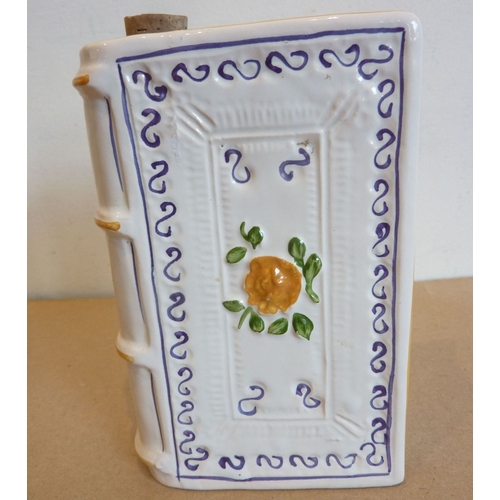 60 - An unusual Prattware-style ceramic flask; hand-decorated and modelled as a hardback volume, 'Joys Ma... 