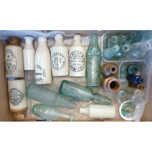 91 - Various 19th century bottles including a flat-bottomed Hamilton and a codd-neck together with variou... 