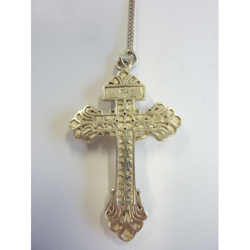 170 - An ornate silver crucifix and chain