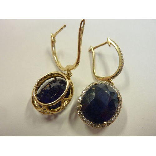 188 - A superb pair of sapphire and diamond cluster earrings (the wires also set with diamonds)