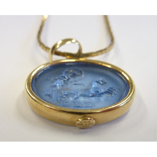 226 - An 18-carat gold-mounted lithophane intaglio pendant together with a gold-coloured neck chain