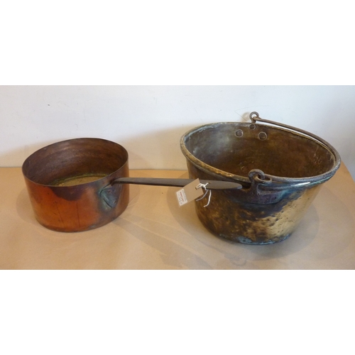 131 - Metalware etc., to include a very large 19th century copper saucepan