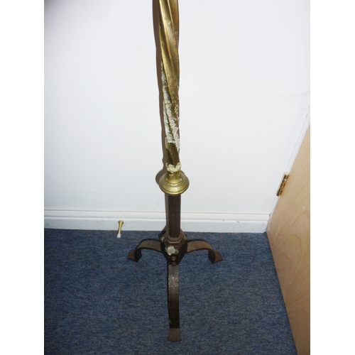 115 - A late-19th century Aesthetic movement brass and wrought-iron three-light floor-standing candelabra ... 