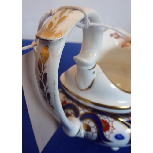 41 - A large early 19th Century Derby porcelain teapot hand gilded and decorated in the Imari palette tog... 