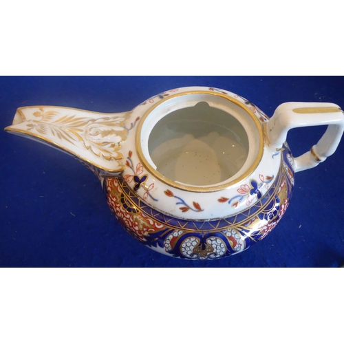 41 - A large early 19th Century Derby porcelain teapot hand gilded and decorated in the Imari palette tog... 