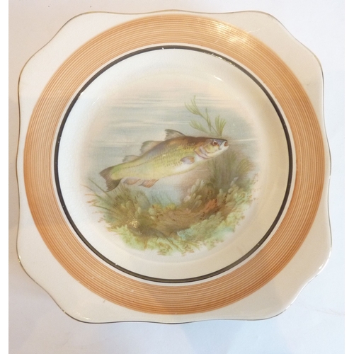 3 - A set of six mid-20th century side plates, each individually hand-decorated with a freshwater fish; ... 