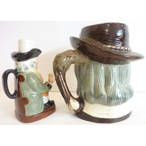 26 - A large Royal Doulton character jug of 'Izaak Walton' together with a small Toby jug 'Happy John'