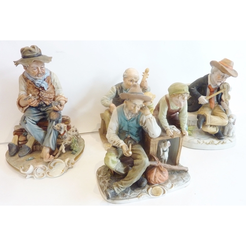 36 - Four Capodimonte figures, a kingfisher figure, glassware etc.