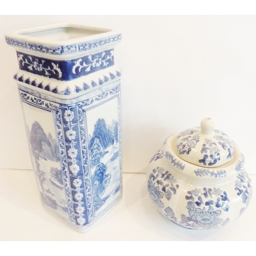 52 - A large Oriental blue-and-white vase together with a blue-and-white ginger jar