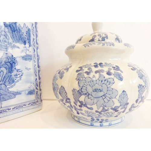 52 - A large Oriental blue-and-white vase together with a blue-and-white ginger jar