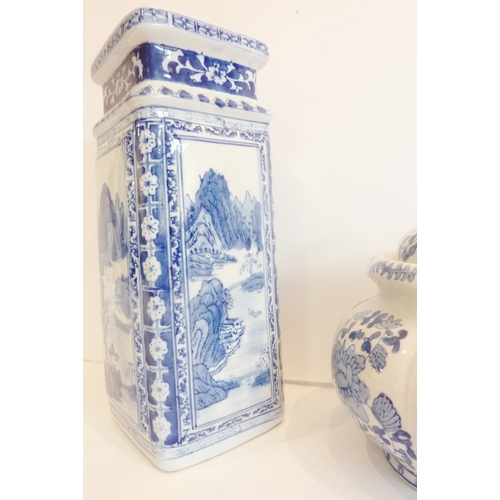 52 - A large Oriental blue-and-white vase together with a blue-and-white ginger jar