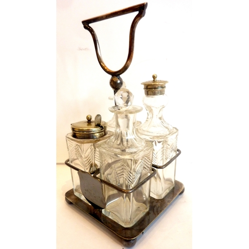 60 - A four-bottle crystal and silver-plate condiment stand