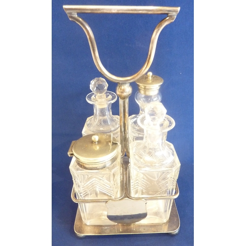 60 - A four-bottle crystal and silver-plate condiment stand