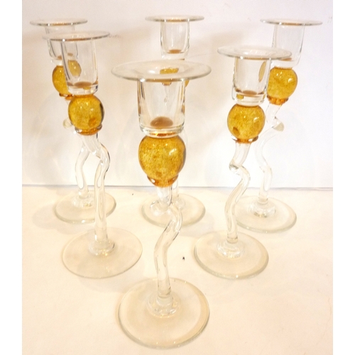 65 - A set of six signed twist-stem crystal candlesticks