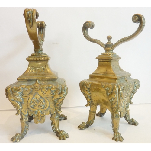 77 - A pair of Victorian brass chenets