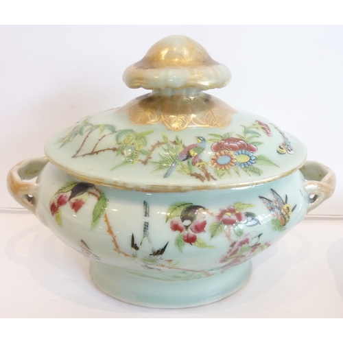 48 - A circa 1900 Chinese coloured enamel tureen and stand together with a square dish