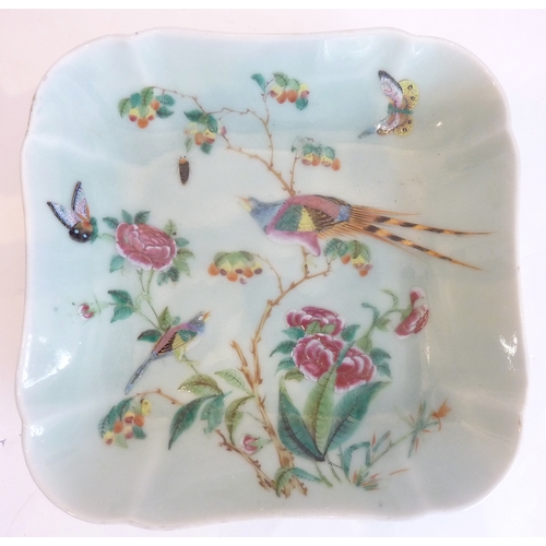 48 - A circa 1900 Chinese coloured enamel tureen and stand together with a square dish