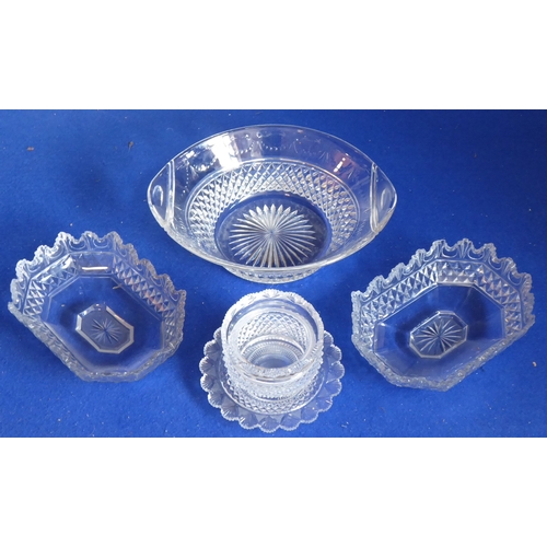 56 - Fine cut glassware to include an oval two-handled bowl hand-engraved with swags in the neo-Classical... 