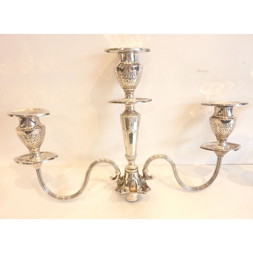 105 - A good pair of neo-classical-style silver-plated three-light candelabrum