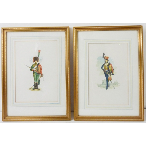 322 - F. Rampling (circa 1900), a pair of watercolours: 'Austrian Hussar' and 'British Officer', gilt-fram... 