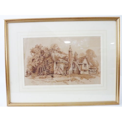 331 - Robert McCallum (20th century), a pair of pen and ink sepia studies, old stone farmhouse with thatch... 