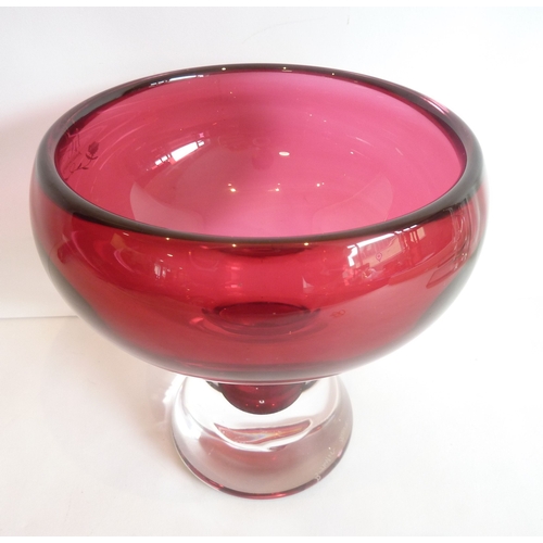 53 - A signed heavy Cranberry glass vase