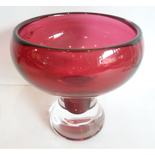 53 - A signed heavy Cranberry glass vase