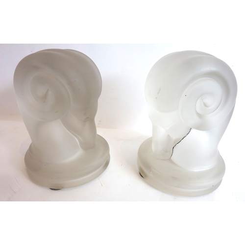 57 - A pair of Art Deco style frosted-glass bookends modelled as ram's heads