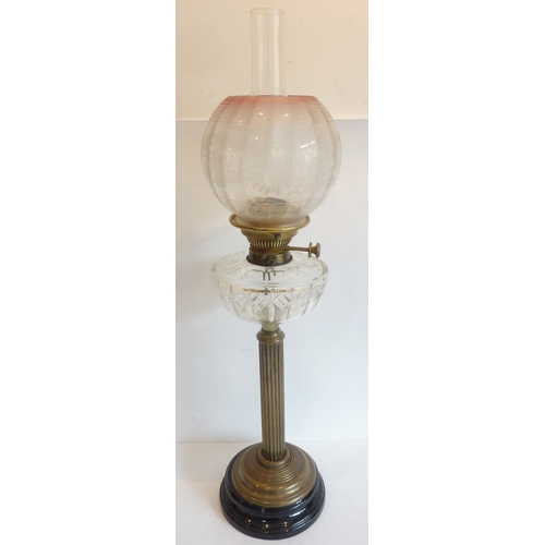 68 - A Victorian brass and glass oil lamp (Hinks burner)