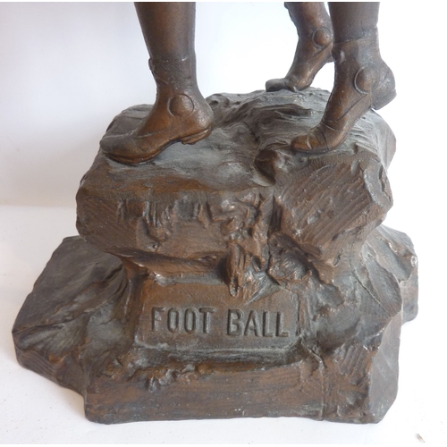 72 - An early 20th century bronzed figure, 'Foot Ball'; together with others similar