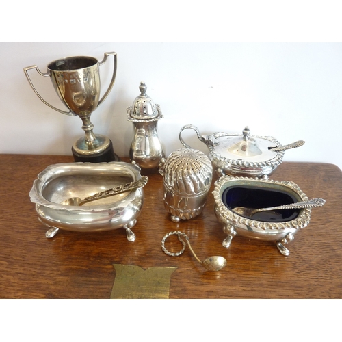 90 - Hallmarked silver cruets, mustards etc.