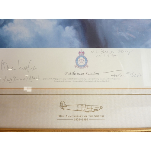 323 - Frank Wootton OBE, a limited edition (203/350) colour print,  'Battle Over London', signed by 11 pil... 