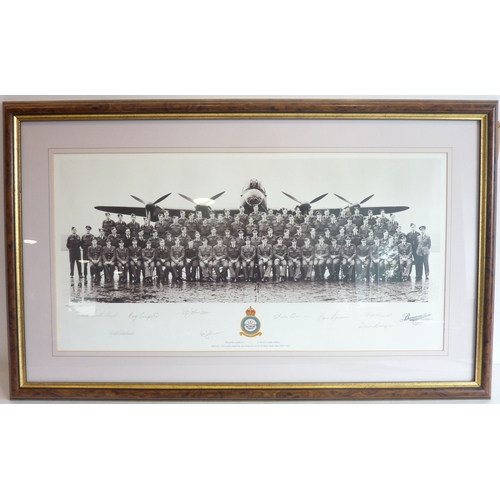 324 - A limited edition (74/500) monochrome print signed by the surviving air crew of the Dams raid, May 1... 