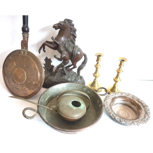 64 - A selection of mostly early 20th century metalware; to include a silver-plated champagne coaster, a ... 