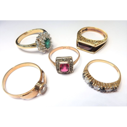 206 - Five 9-carat gold stone-set rings
 (The cost of UK postage via Royal Mail Special Delivery for this ... 