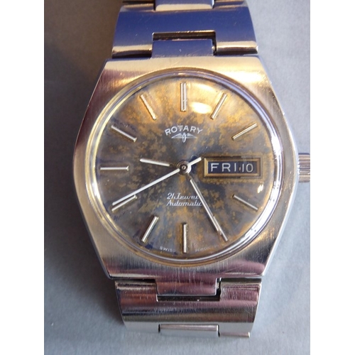 214 - A boxed gentleman's Rotary automatic wristwatch set in a six-sided white-metal case with original br... 