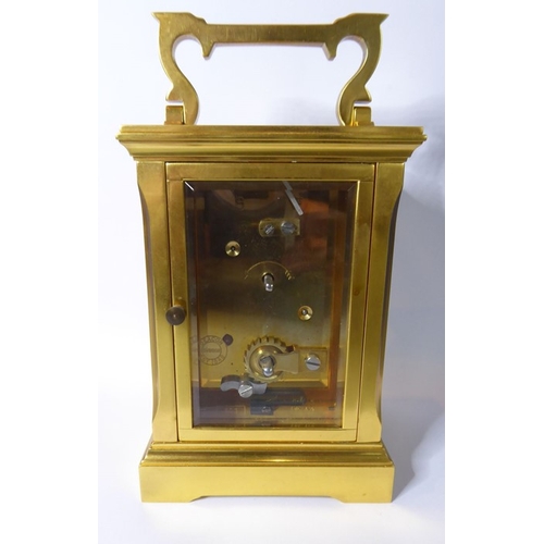224 - A fine and modern gilt-metal Halcyon Days carriage clock timepiece in the 19th century style (20th c... 