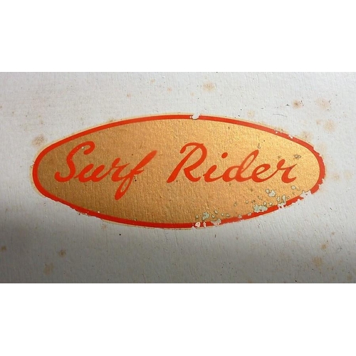 408 - A 1950s duck-egg-blue Surf Rider surfboard (121cm high)