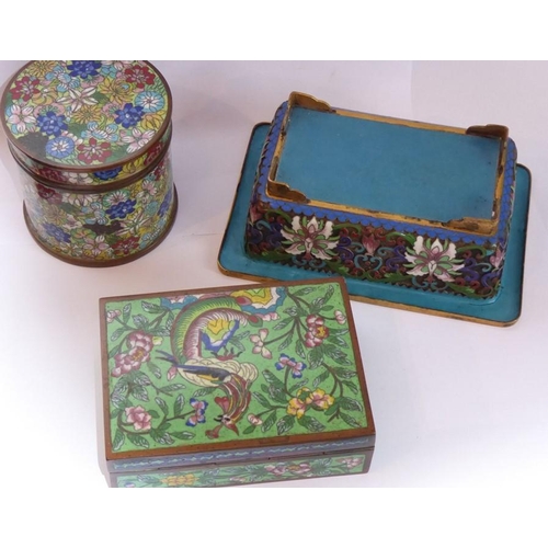 117 - An early 20th century and later Chinese Cloisonné group comprising circular jar and cover, rectangul... 