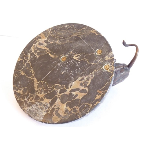 128 - A French Art Deco period circular variegated black marble and bronze trinket dish; the well-patinate... 