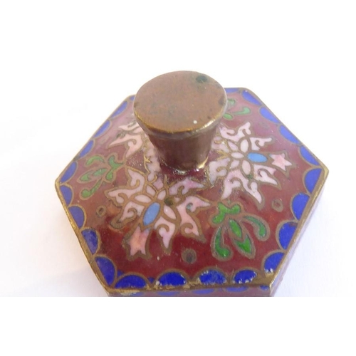 138 - A late 19th century Oriental (probably Chinese) cloisonné vase and cover of squared hexagonal balust... 