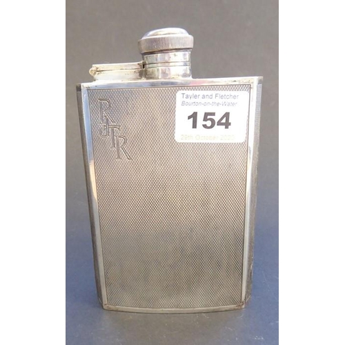 154 - A hallmarked silver kidney-shaped flask loosely styled on a car radiator, initialled 'RJTR', 6-ounce... 