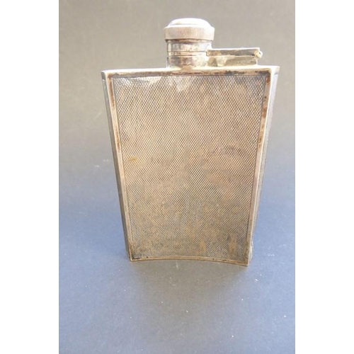 154 - A hallmarked silver kidney-shaped flask loosely styled on a car radiator, initialled 'RJTR', 6-ounce... 